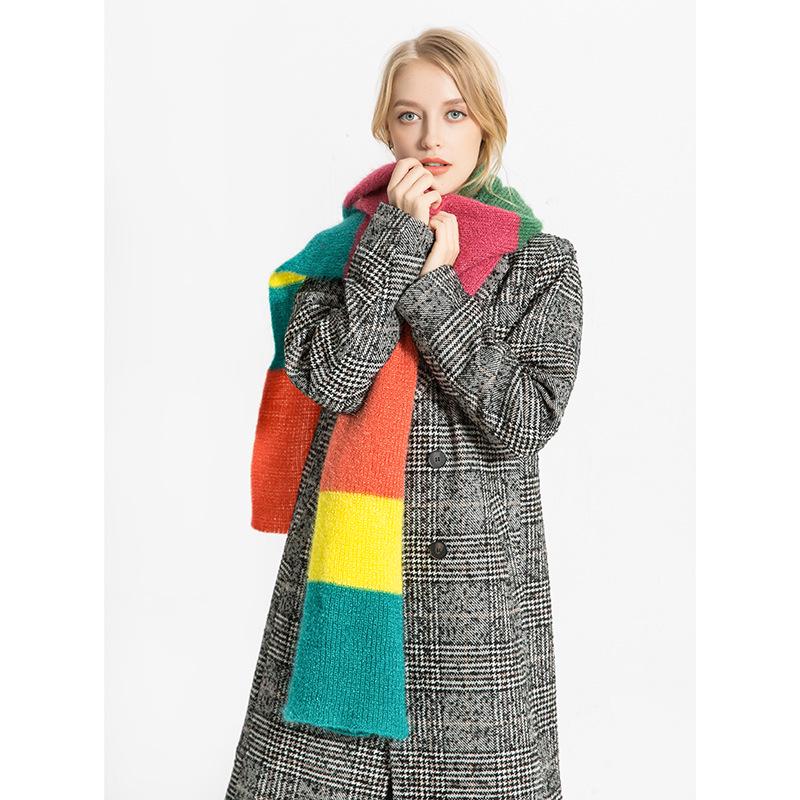 Autumn and Winter Colorful Striped Wool Scarf, Rainbow Color Matching Striped Scarf, Scarf, Female