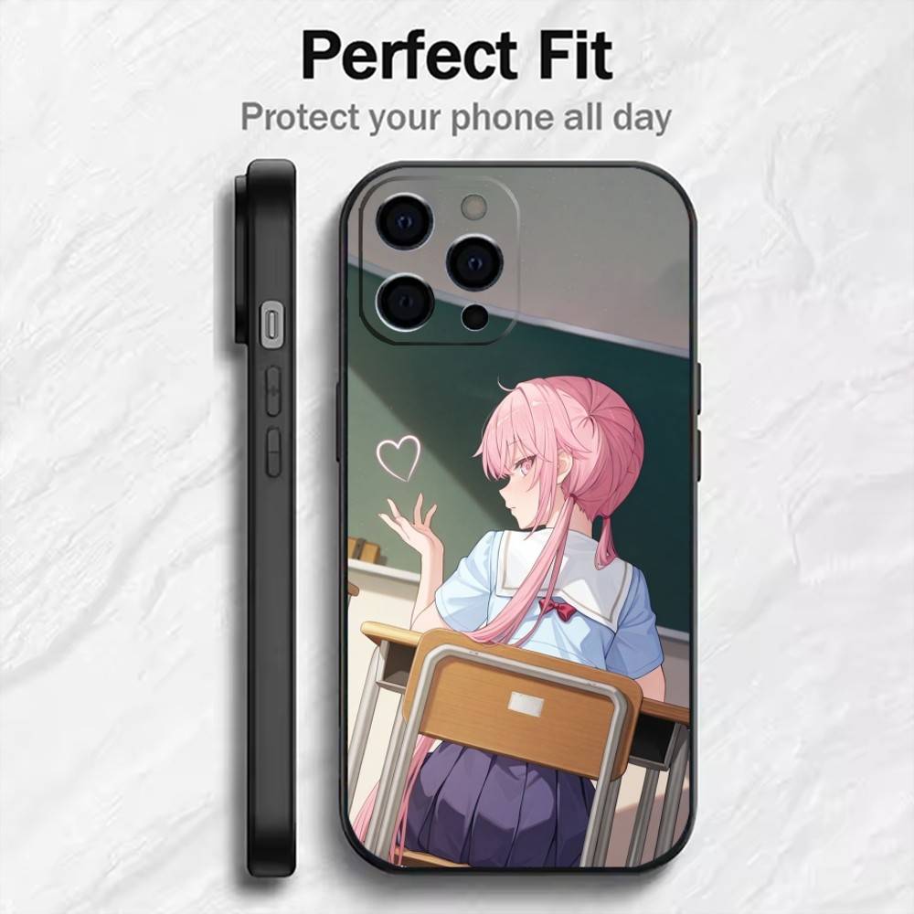 F-Future D-Diary Гасай Юно Чехол для телефона для iPhone 17, 16, 15, 14, 13, 12 Plus, Max Мягкий силиконовый черный чехол