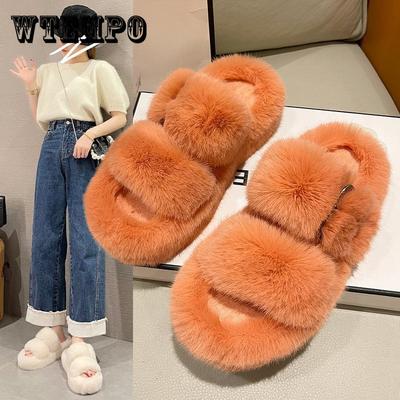 Шерстяные тапочки на толстой подошве с пряжкой для женщин, новые осенние и зимние модные женские тапочки на плоской подошве, хлопковые тапочки