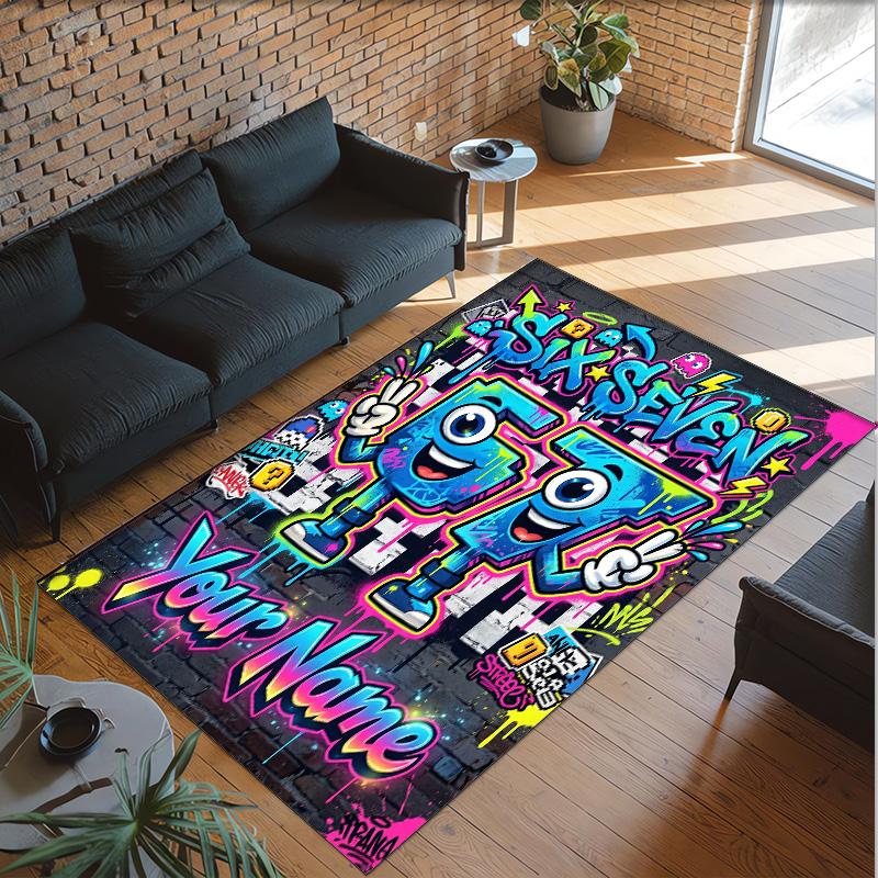 Graffiti Theme Crystal Velvet Rug Personalized Custom Name Text Soft Floor Mat Home Decor