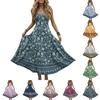 Женское летнее макси-платье без рукавов с V-образным вырезом, длинное, повседневное, в богемном стиле, на тонких бретельках, с принтом, расклешенным подолом