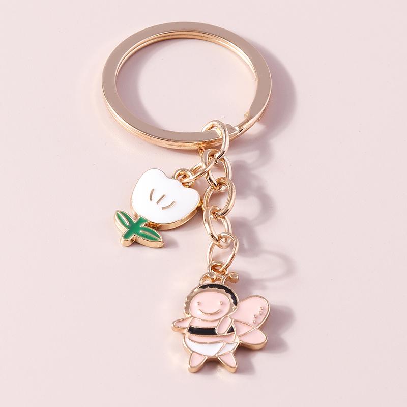 Cute Enamel Animal Camel Bee Keychain Sunflower Keyring Pendants for Car Key Holder Women Girls Handbag Decor Jewelry Gift