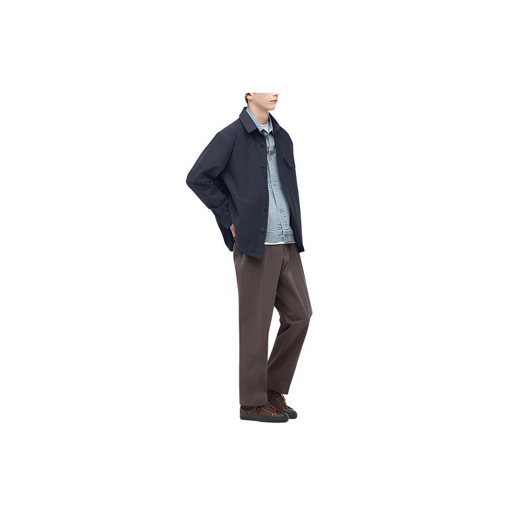 Uniqlo Однотонная рубашка-куртка с лацканами на одной пуговице, унисекс, темно-синяя 445053-69