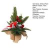Small Christmas Artificial Plants with Burlap Base Faux Pine Branches with Red Berries/Poinsettias Flower for Winter Indoor Home