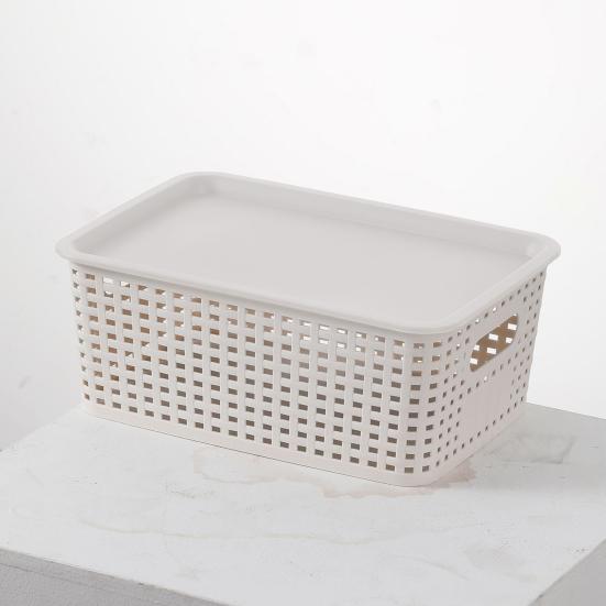 1/6Pcs Storage Baskets with Lid Large Capacity Hollow Breathable Design Stackable Decorative Storage Bin Toys Container