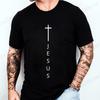 Men's Summer T-Shirts Fashionable Casual Loose Large Cross and Jesus Letter Printed Sports Round Neck Short Sleeve T-shirt Top
