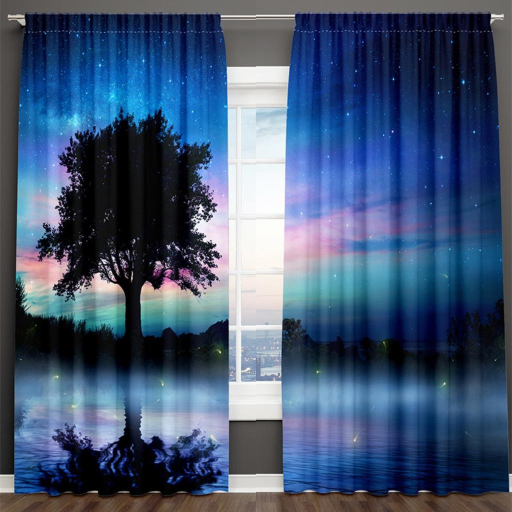 3D принт, синий, черный, звездное небо, серия «Млечный Путь», детская 2 шт., затеняющая оконная занавеска для гостиной, спальни, декор, карман для штанги
