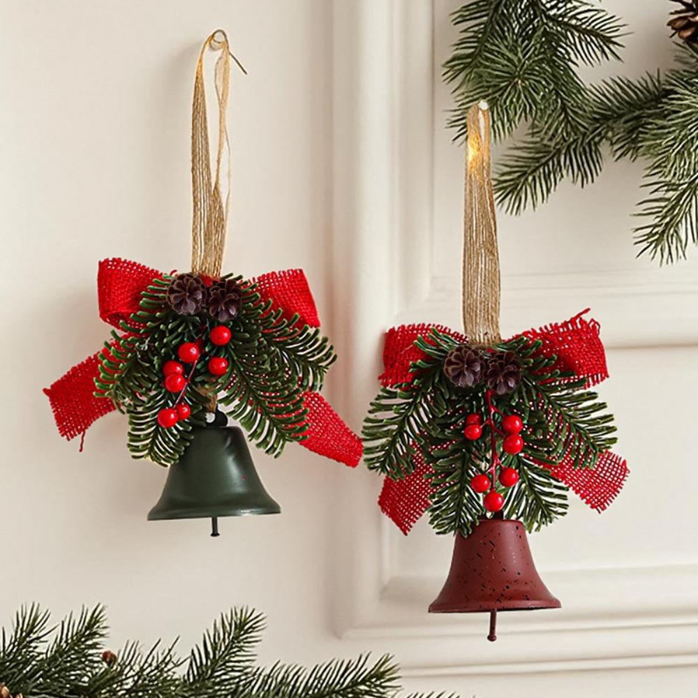 Christmas Bells Bowknot Red Fruit Pine Bough Pinecone Pendant Christmas Tree Jingle Bells Hanging Ornament New Decor