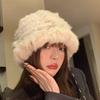 Autumn Winter Women's Korean Style Fluffy Fisherman Hat Rabbit Fur Face-Slimming Hat Thickened Warm Earflap Knit Woolen Hat
