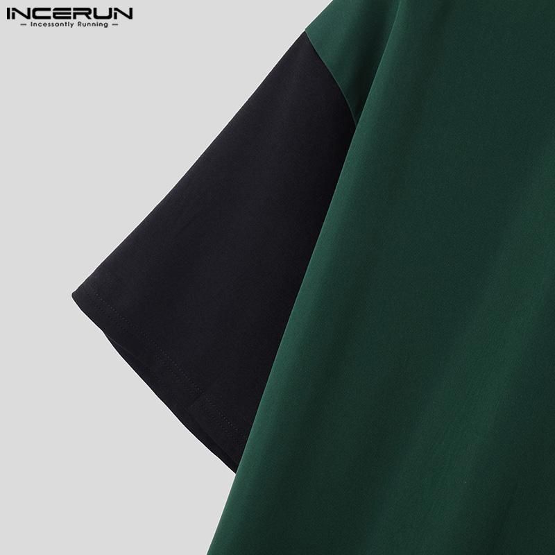 INCERUN Летние мужские повседневные футболки в корейском стиле с коротким рукавом и круглым вырезом