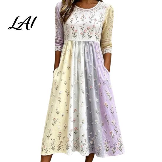 Elegant Daily Commuter Dresses Long Sleeve Floral Dress Women Cottagecore Waist Cinching Office Work for Autumn Midi Dress Vacation Street Party Date