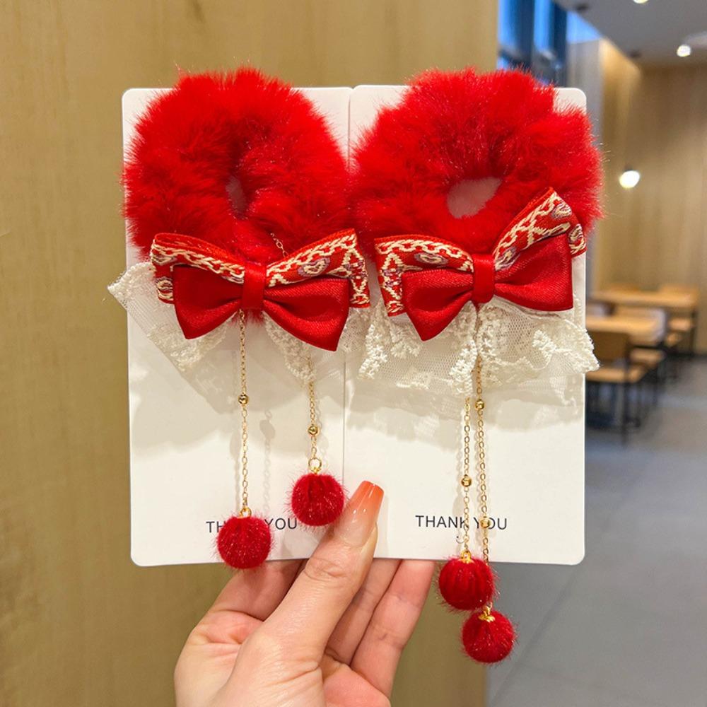 Tang Suit Children's New Year Headwear Hanfu Headwear Red Bow Hair Ring New Year Hair Rope  Kids