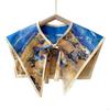 28GD Women Elegant Detachable Collar Scarf Vintage Colorful Landscape Oil Painting Print Shawl Wrap Lace-Up Decorative Shrug