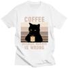 Funny Cat Coffee Because Murder Is Wrong Letter T Shirt Unisex Unisex's 100% Cotton T-Shirts Oversized Short Sleeve Tees Clothing
