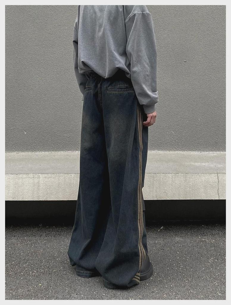 Осенне-зимние полосатые плиссированные свободные повседневные брюки: Ретро Джинсы в Американском Уличном Стиле