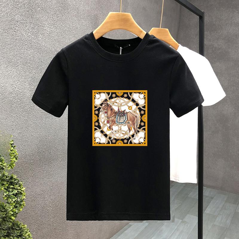 High Quality Luxury Brand 100% Cotton Design Horse Printing Tees Summer Harajuku Men/Women Short Sleeve T-shirt Asian Size S-5XL