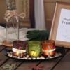 LED Electronic Candle Holder (With Rock & Tray) - 3-Piece Retro Set, Wooden Glass Tea Lamp Candle Holder