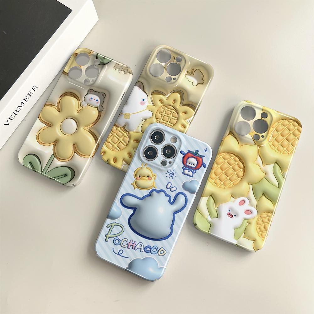 Для iPhone 16 Samsung S23 A23 A52 A33 A73 A53 Huawei Honor Xiaomi Redmi OPPO Vivo Узор кролика и подсолнуха Полная защита камеры Жесткий чехол для телефона