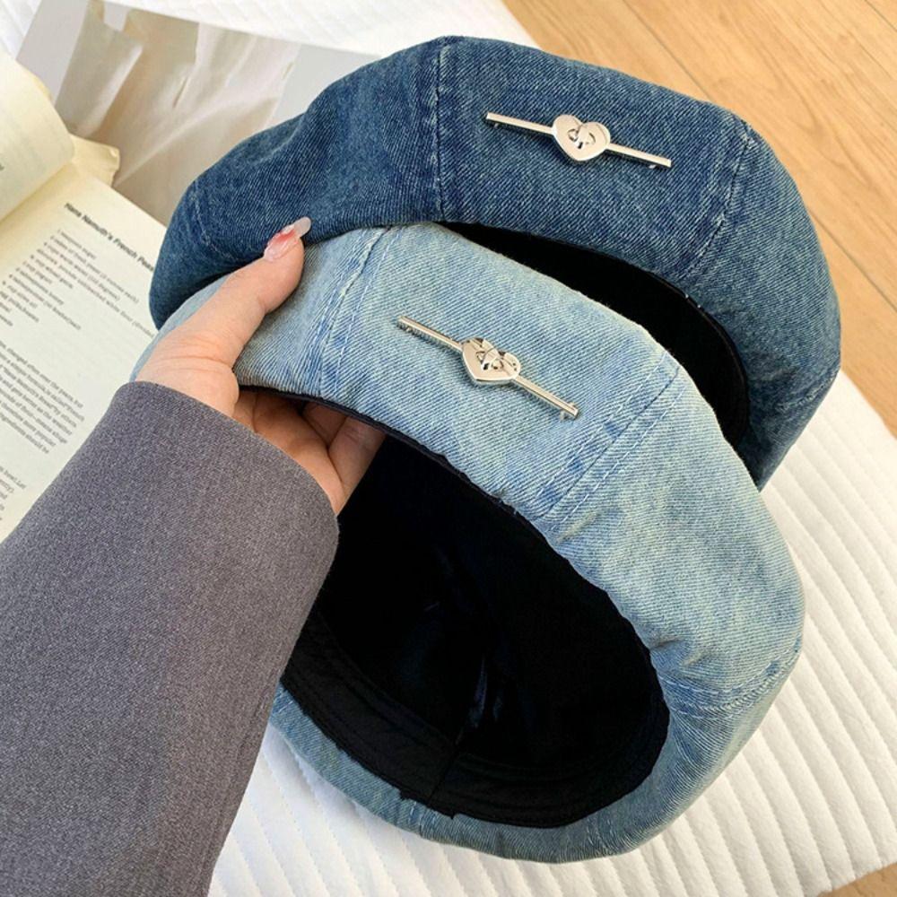 Корейский стиль Берет с сердечком любви Y2K Шляпа художника Милый ковбойский берет Кепка Путешествия