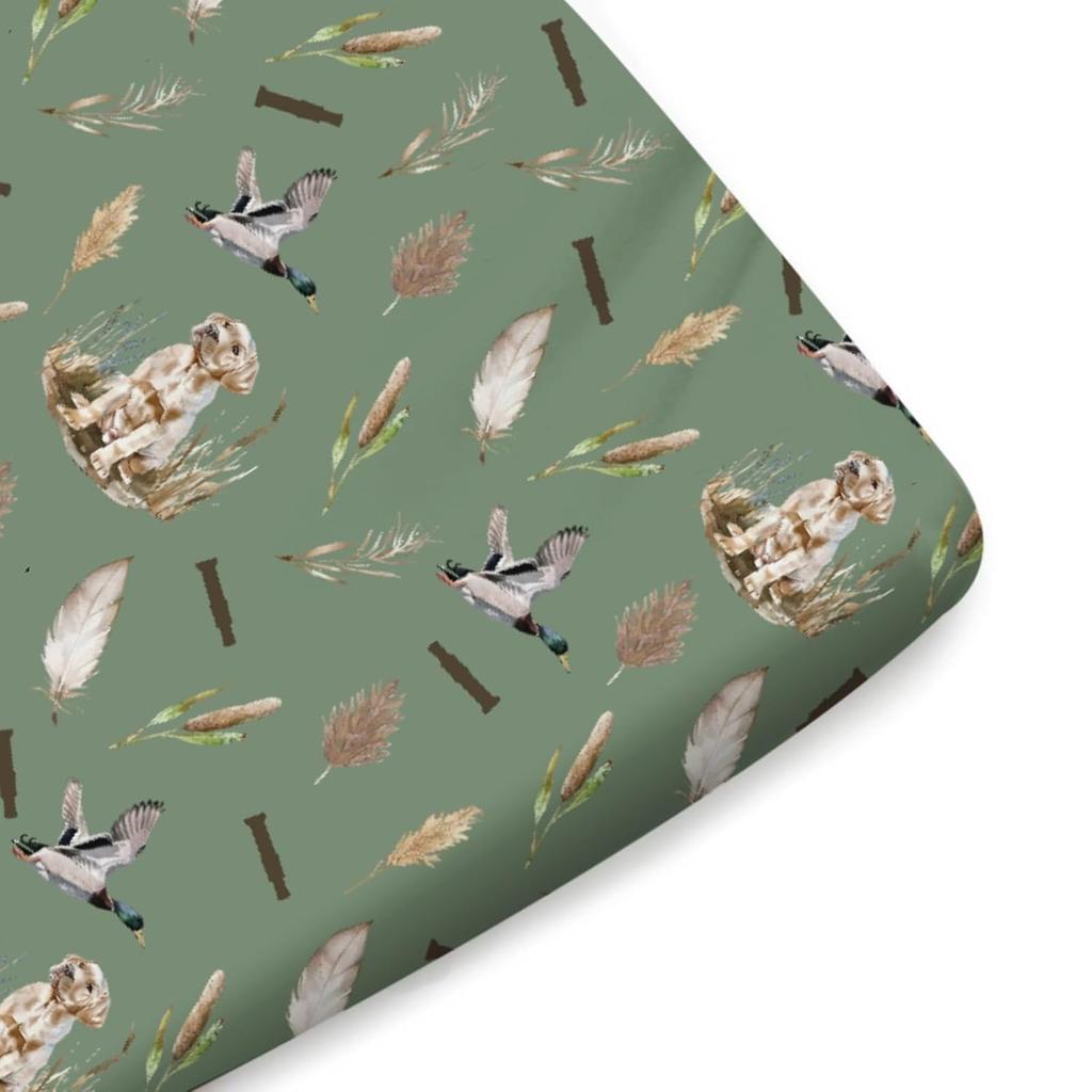 Wild Duck Hunting Hunter Baby Crib Sheets for Boy Girl 52"x28" Mallard Duck Reeds Feathers Soft Breathable Wild Animal Fitted Nursery Bed Sheets for
