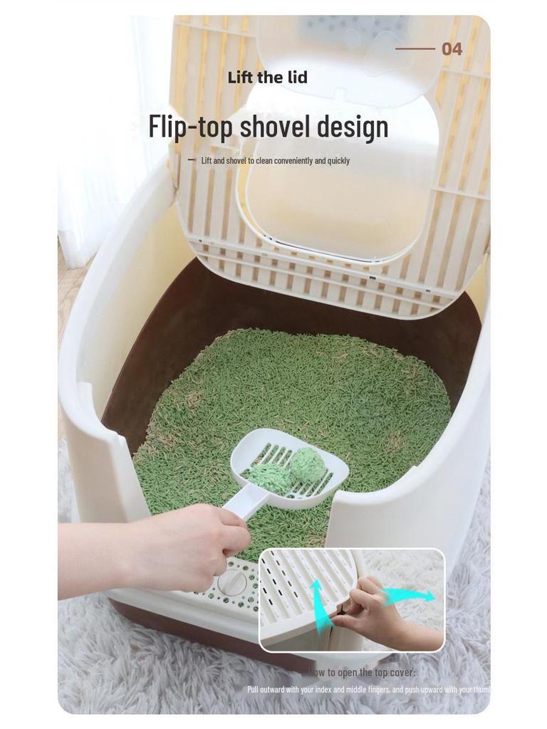 Закрытый лоток для кошачьего туалета увеличенного размера, с защитой от брызг, с верхним входом и выходом, с защитой от выноса, с дезодорантом.