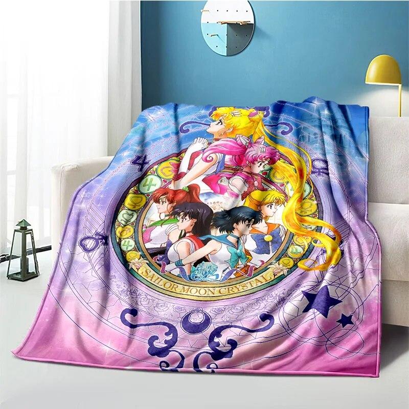 Cute Japanese Cartoon Plush S-Sailor Moons Blanket Light Four Seasons Family Light Sheet Sofa Cover Travel Warm Blanket