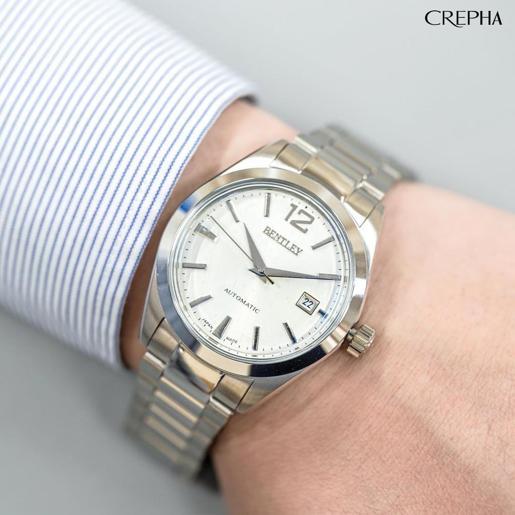 CREPHA Men's Analog Mechanical Automatic Watch with Water Resistance and Metal Band, Bentley Silver, BT-AM392-WTS
