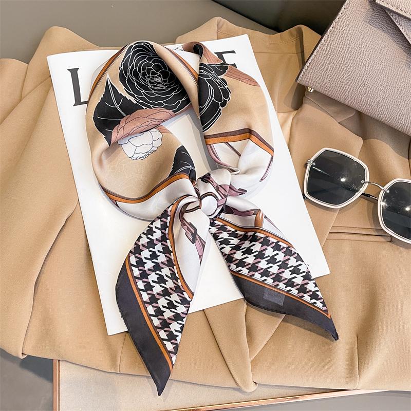 Luxury 70cm Silk Square Scarf Women Print Satin Neck Tie Female Hair Wrist Bandana Headkerchief Shawl Wrap Hijab Echarpe