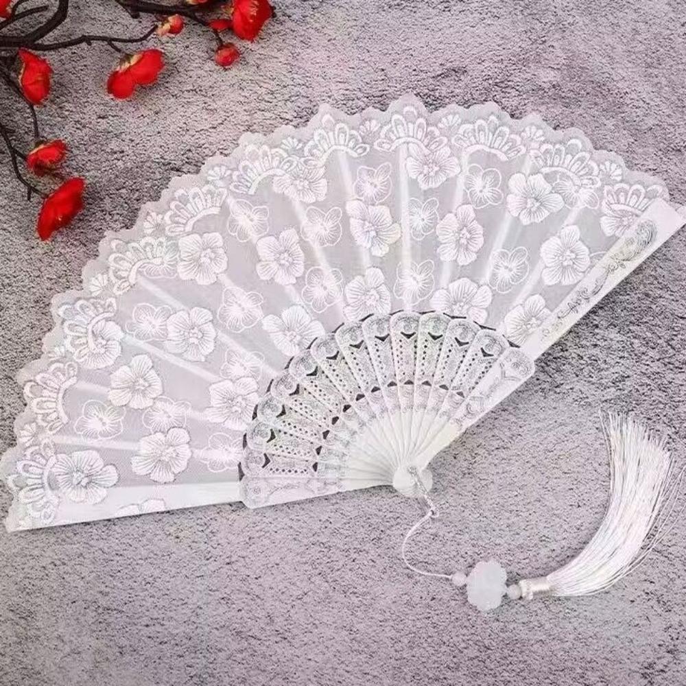 Flower Pattern Dance Fan Vintage Decorative Fan Hanfu Fan Chinese Folding Fan  Wedding Party