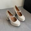 Ultra High Heels Women Shoes French Style Thick Heel Leather Single Shoes Mary Jane Shoes High Heels Platform Shoe Women's Pumps