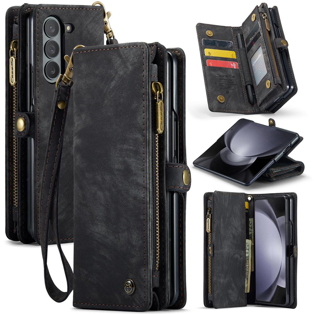 For Samsung Galaxy Z Fold5 5G Phone Cases CASEME 008 Leather Cover with Detachable Wallet and Strap