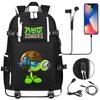 Plants vs Zombies USB Headphone Backpack for Teens Students Casual Travel Daypack Large Capacity Laptop Bag
