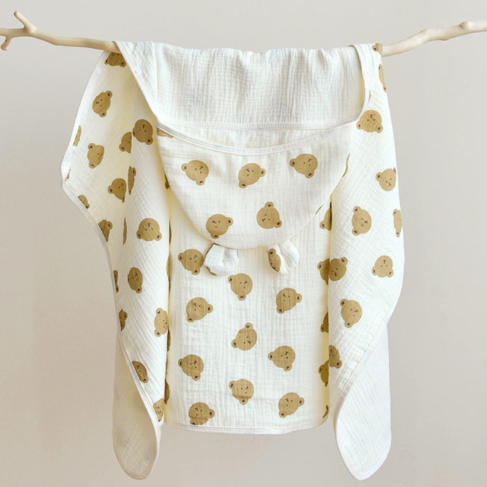 Soft Texture Infant Hooded Towel Wrap Blanket Bear Printed Baby Swaddle Cloth  Baby Wrapping