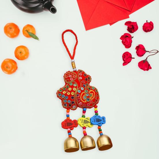 Spring Festival Wind Chimes Sachet Car Pendant Vibrant Color Embroidery Pattern Metal Bell Wind Chimes Hanging Decor