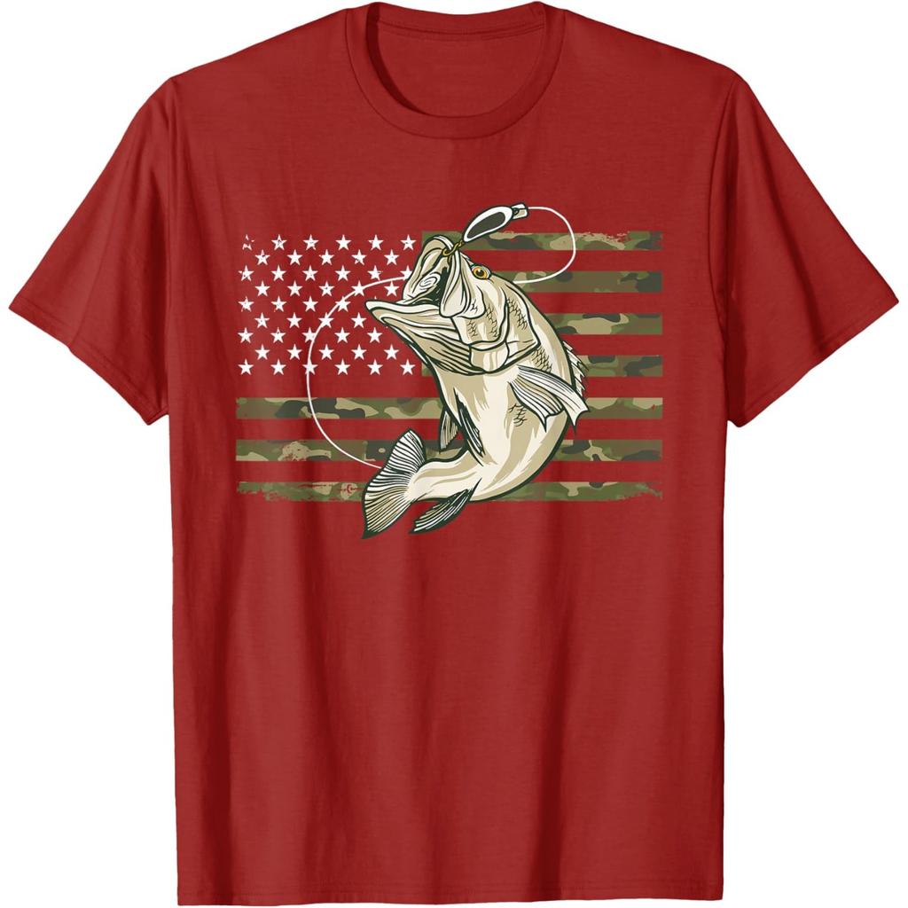 Fishing Camouflage US American Flag Bass Fish FisherUnisex Camo TShirt
