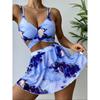 Three Pieces Marble Print Halter Micro Triangle Bikini Swimsuit Women Beach Skirt Swimwear Summer Beach Bathing Suit Bikini Set