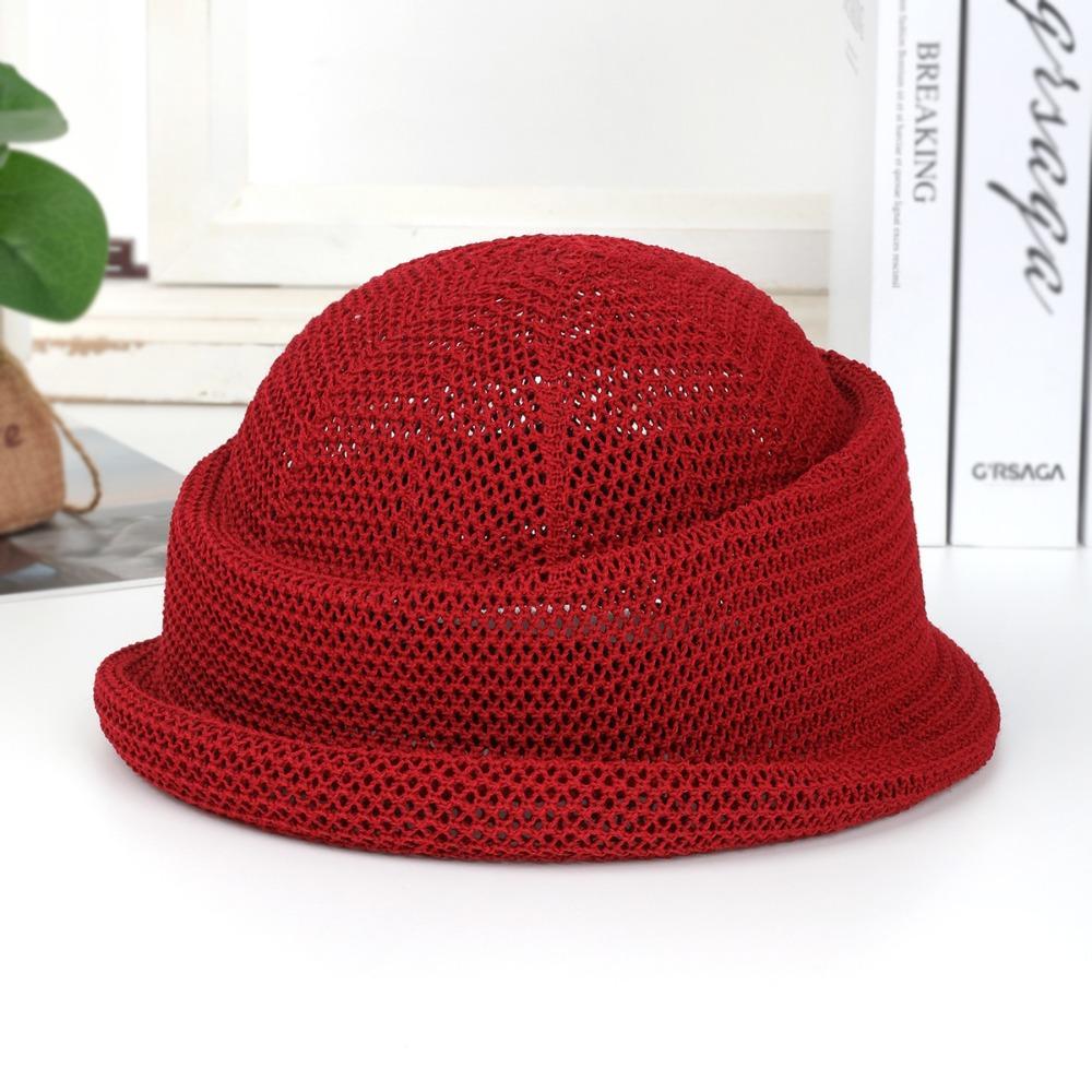 Summer Straw Pillbox Hat Curled Edge Circle Top Straw Hat Sun Basin Hat
