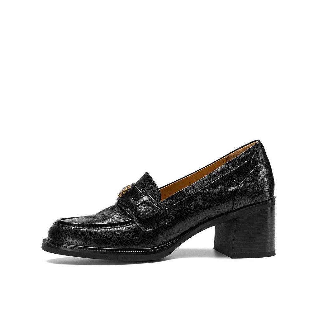 Retro British Style Round Toe Thick Heel Women's Shoes with Metal Accessories