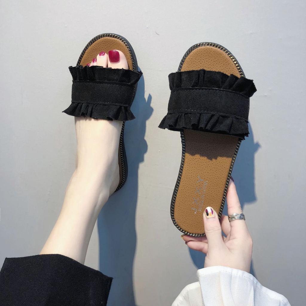 New Lace Flat Women Slippers Summer Open Toe Sweet Ladies Slides Outdoor Casual Slip-on Women Lazy Shoes Fashion Beach Shoes