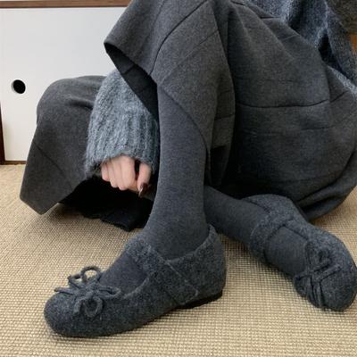Увеличение внутренней высоты на 4 см~ Пушистые туфли Мэри Джейн для женщин на зиму, новые серые шерстяные одинарные туфли для женщин, бархатные хлопковые туфли на толстой подошве