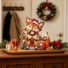 Seasonal Home Accents Christmas Wooden Fox Village House Table Ornament, Wood Block Tabletop Vintage Style Decor Centerpiece for Farmhouse Winter