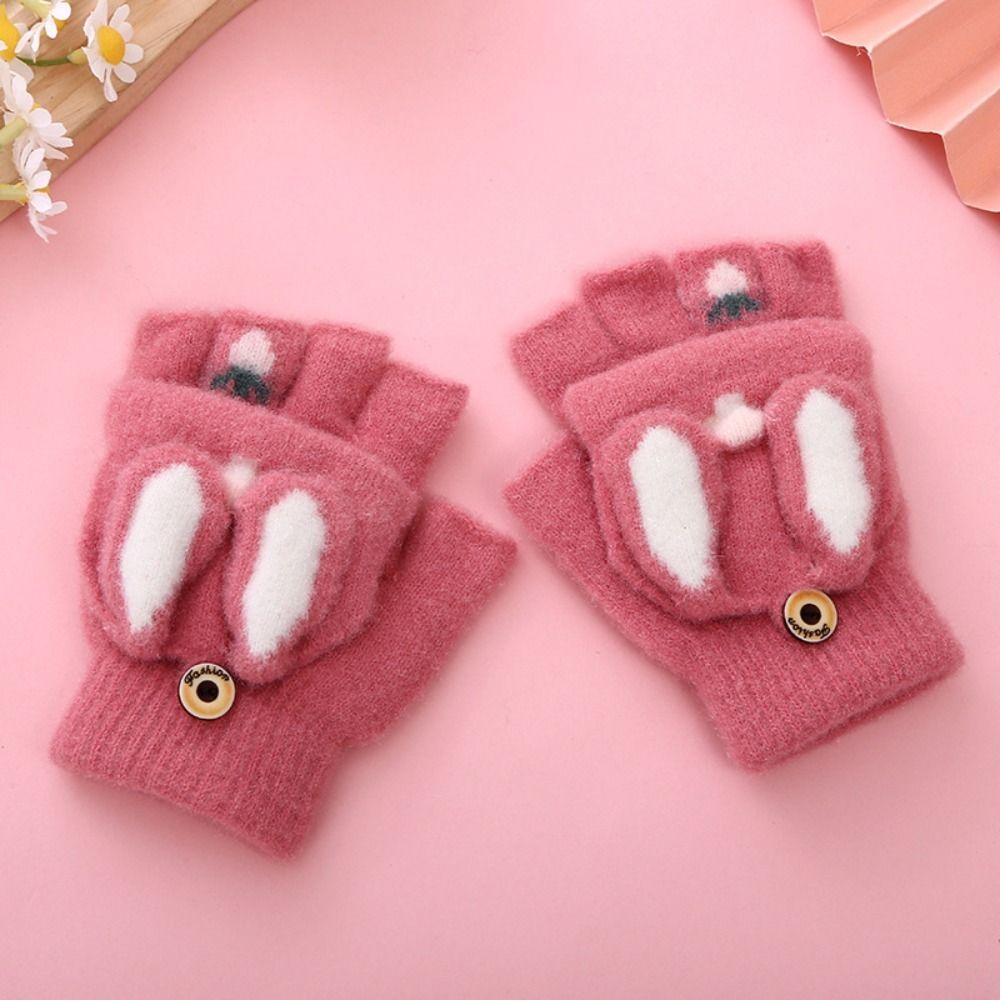 Knitted Knitting Mittens Fingerless Mitten Cartoon Winter Warm Boys Girls