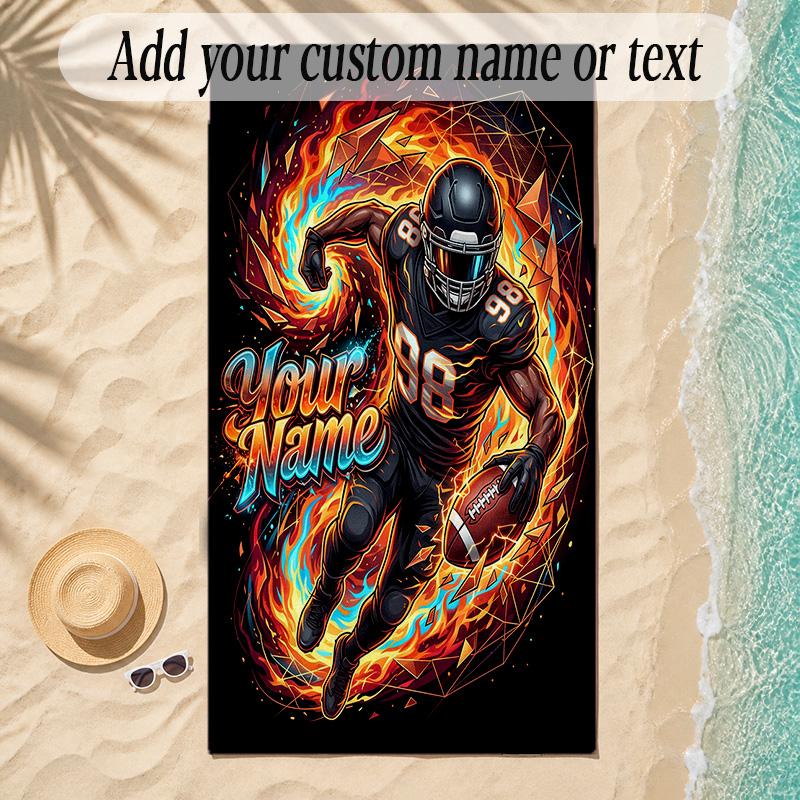 Soccer Theme Soft Beach Towel Personalized Custom Name Text Towel Portable for Beach Pool Travel