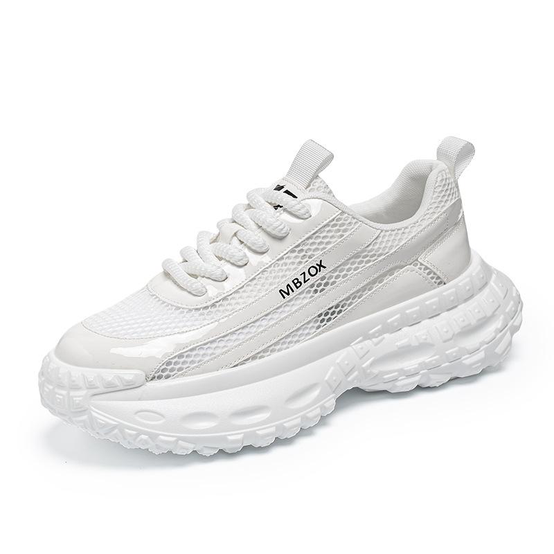 Little White Shoes Summer New Hollow Thick Sole Heightening Men's Shoes Comfortable Versatile Mesh Breathable Flying Woven Trendy Shoes Dad Shoes