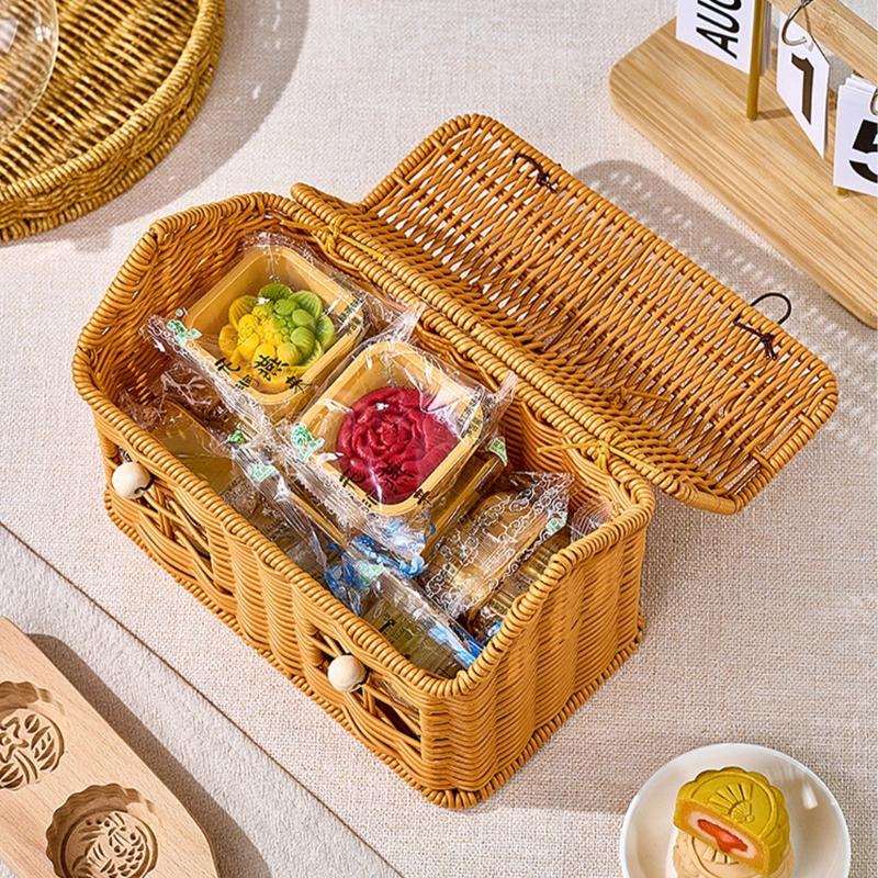 Creative House Shape Woven Rattan Storage Basket Featuring Portable Handle for Home Decors Picnics Gift User Friendly Materials