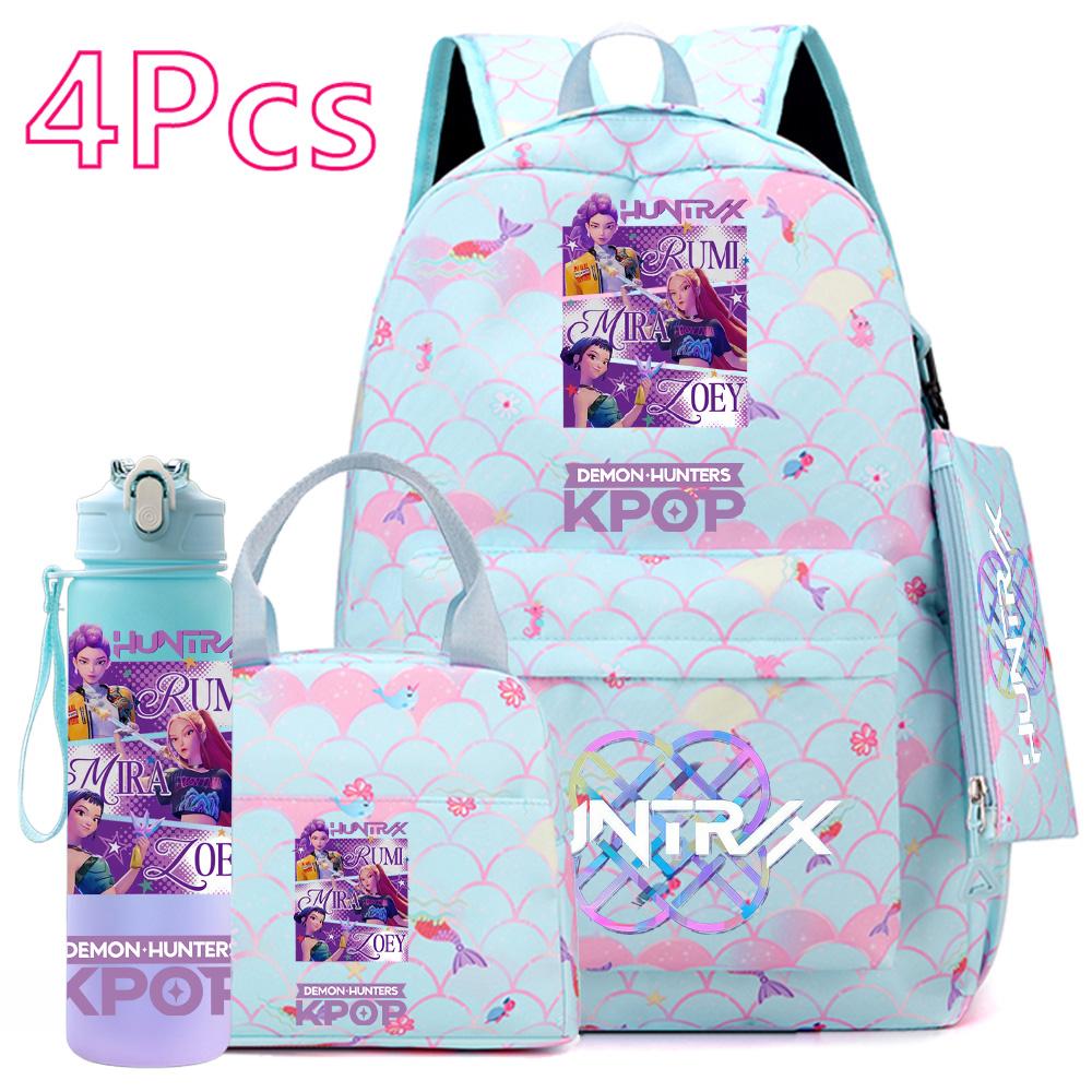 4 шт./компл. Аниме KPOP Рюкзак с принтом, с сумкой, пеналом, бутылкой для воды 750 мл для подростка, студента, мальчика, девочки, большой вместимости, для книг, школьная сумка