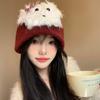 Милый плюшевый щенок с румянцем, красная шерстяная шапка для женщин, теплая шапка-пуловер для осени и зимы, универсальная шапка, трендовая