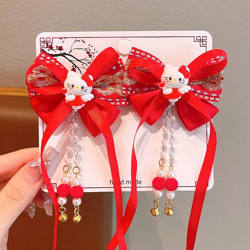 1 пара заколок для волос в китайском стиле, детские кисточки, заколки для волос, милый бант, бабочка, головной убор, кавайные красные аксессуары для волос, подарки
