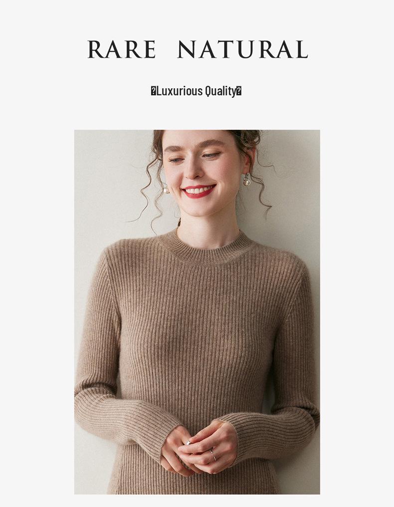 Women's Cashmere Ribbed Midi Dress - Autumn/Winter Solid Color, Slimming Over-Knee Wool Sweater.