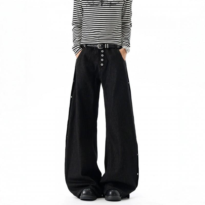 Mens Loose Straight Jeans Vintage High Street Style Button Fly Denim Pants Teenagers